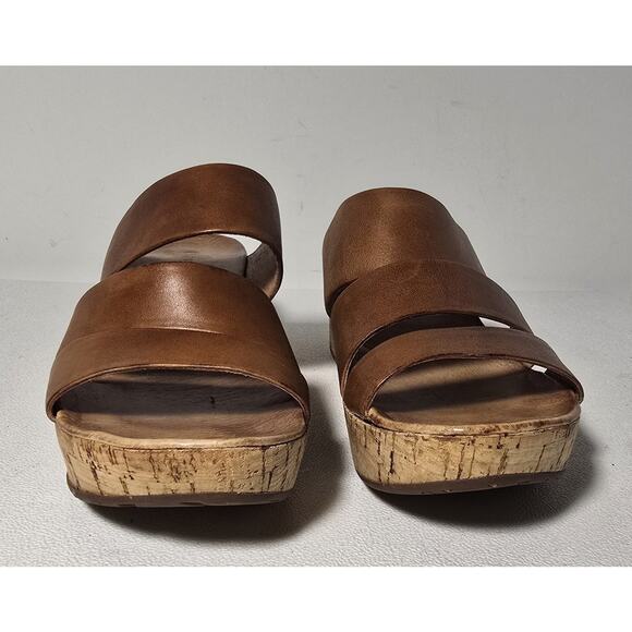 Chocolat Blu Morgan Wedge Sandal Strappy Size 9 Tan Leather - Picture 3 of 9